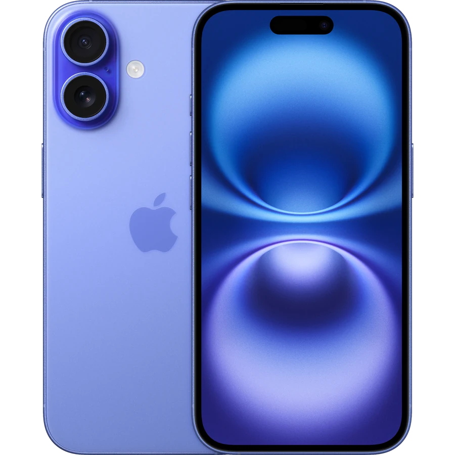 iPhone 16 bleu, vues avant et arrière